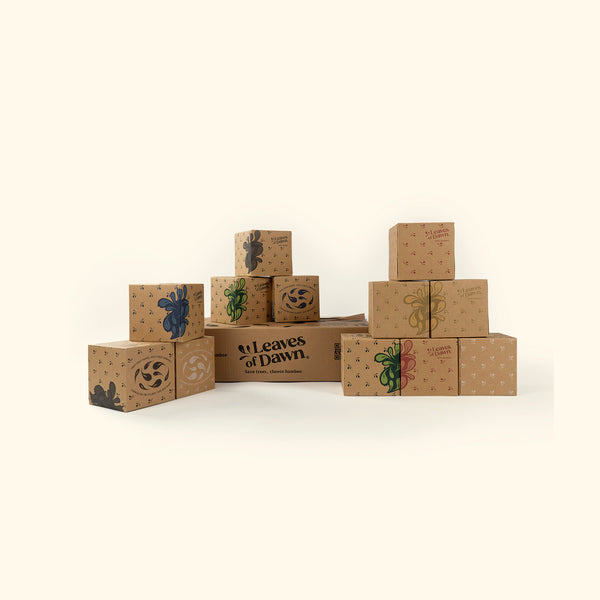 A box of Leaves of Dawn 3-ply bamboo facial tissues, a sustainable and gentle choice for sensitive skin.